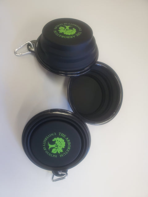 Black silicone bowl with green logo (expanded and collapsed)