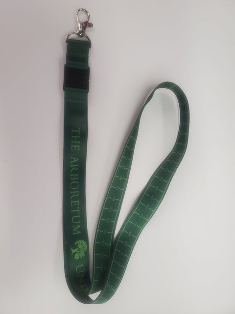 Green lanyard with key clip, Arboretum logo and metric ruler.