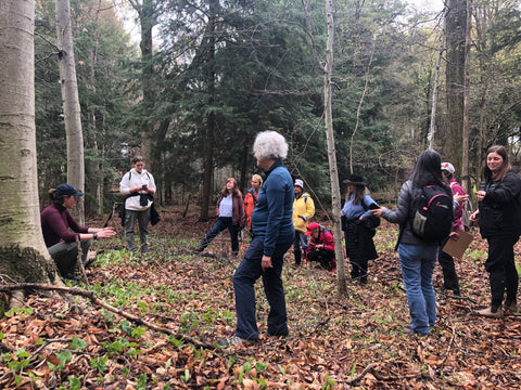 a group of people in the woods