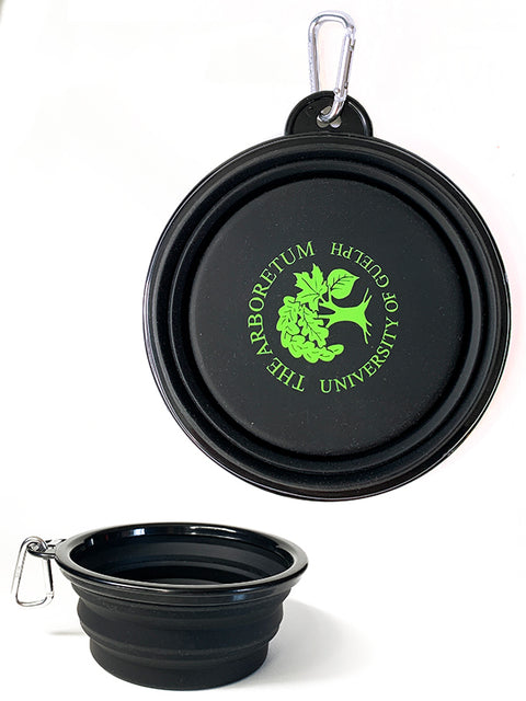 Black silicone bowl with green logo (expanded and collapsed)